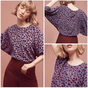Anthropologie Blue & Red Heart Silk Kimono Top